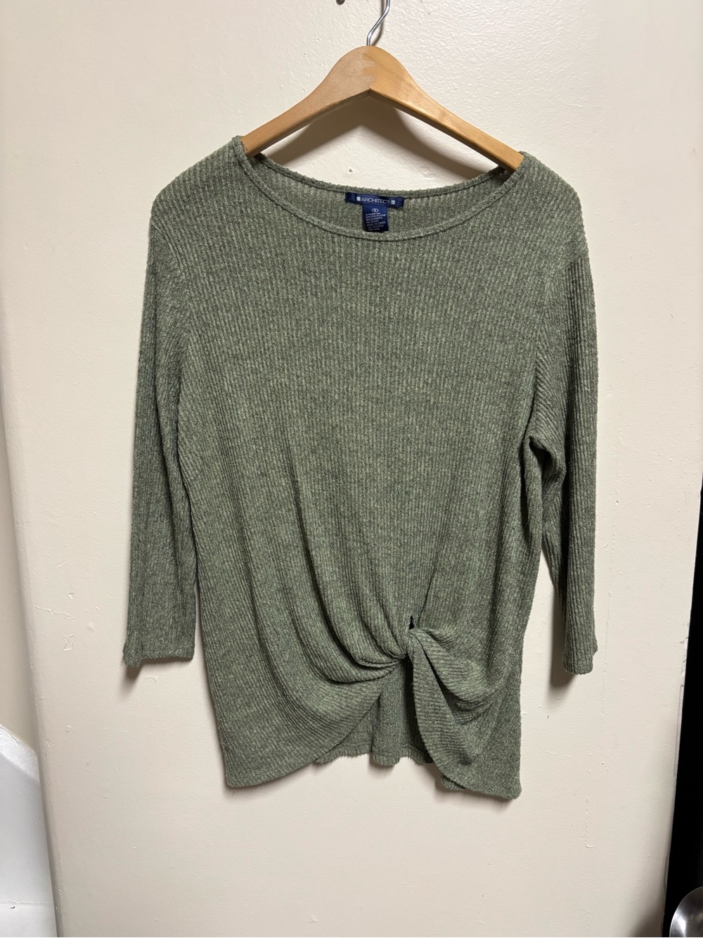Architect Olive Green Ribbed Twist Front Crewneck Sweater
